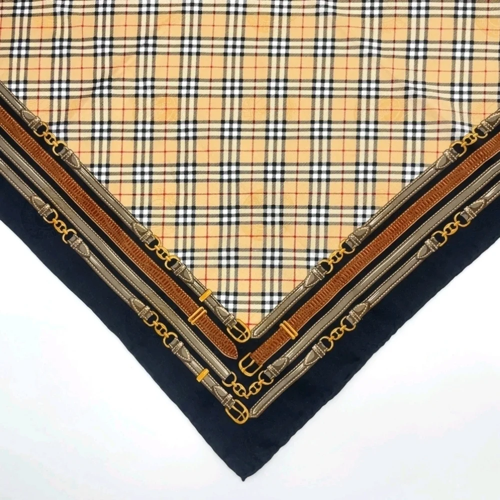 BURBERRYS Plaid and Chain Print Vintage Scarf